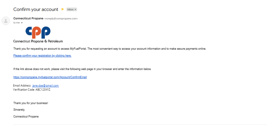 Confirm your account email with a link to complete registration